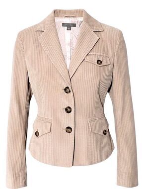 ANN TAYLOR Womens (0) Beige Tan 100% Cotton Corduroy 3-Button Career Blazer